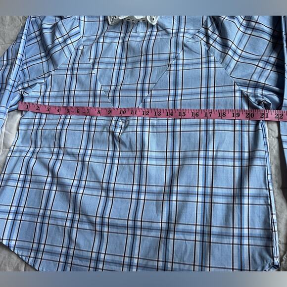 English Factory White Eyelet Ruffle Blue Plaid Poplin Long Sleeve Blouse - Small - Picture 4 of 8